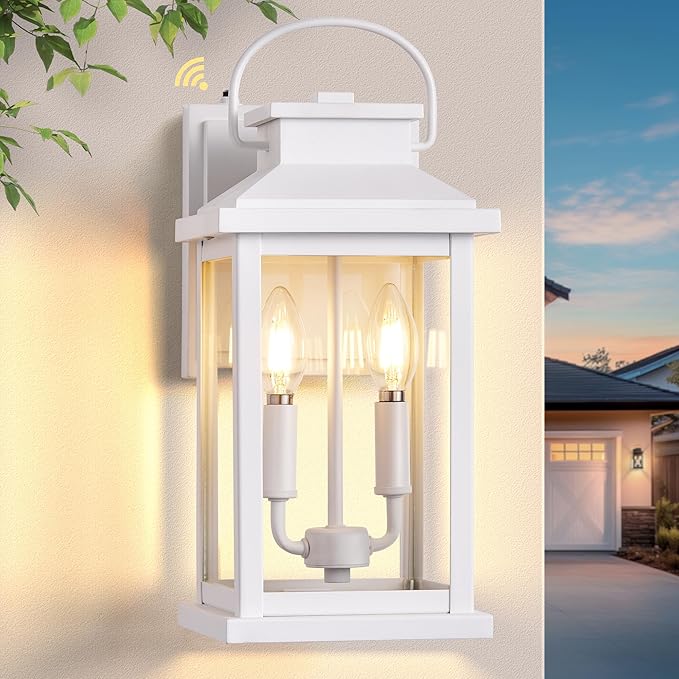 VIANIS Large White Porch Lights Outdoor Modern Dusk to Dawn Outdoor Lighting Fixtures Wall Mount for House Anti-Rust Exterior Wall Sconce Lantern for Front Porch Waterproof Coach Lights for Garage