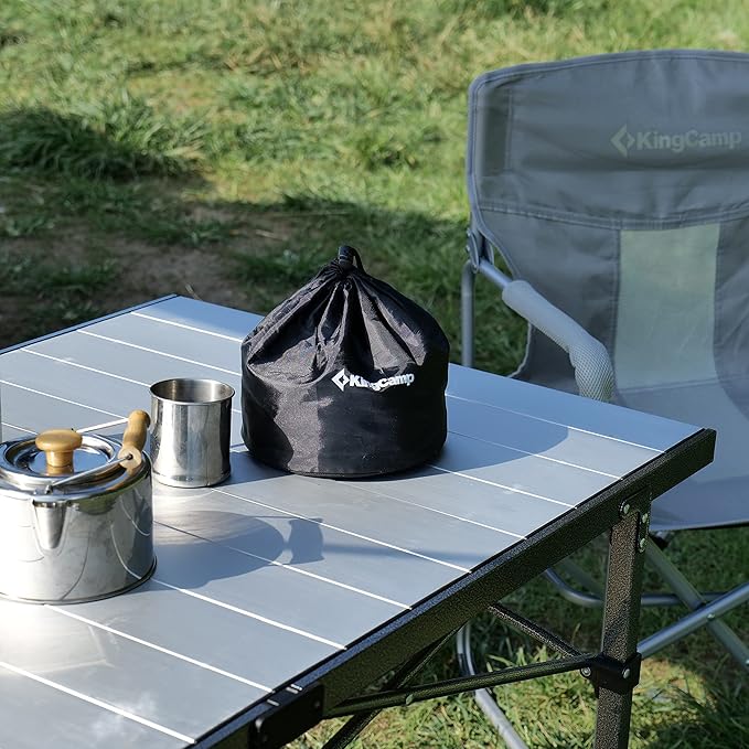 KingCamp Oversized Camping Folding Chair Heavy Duty 450 LBS with Folding Camping Table Aluminum Roll-Up Camp Table for 6-8 Person