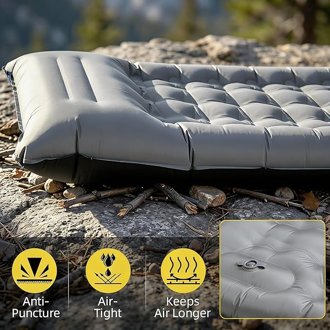 Camping Sleeping Pad Extra Thick 6 Inch Camping Mat with Built-in Pillow &amp Foot Pump Ultralight Inflatable Sleeping Pad for Backpacking Hiking Travel Tent(Gray)