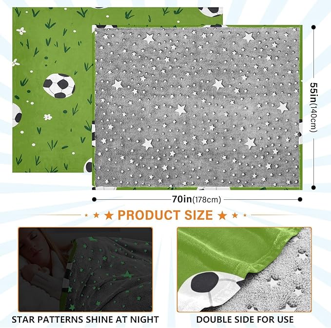 Soft Throws Green Field Football Blankets For Teen Girls 50 x 70 Inch