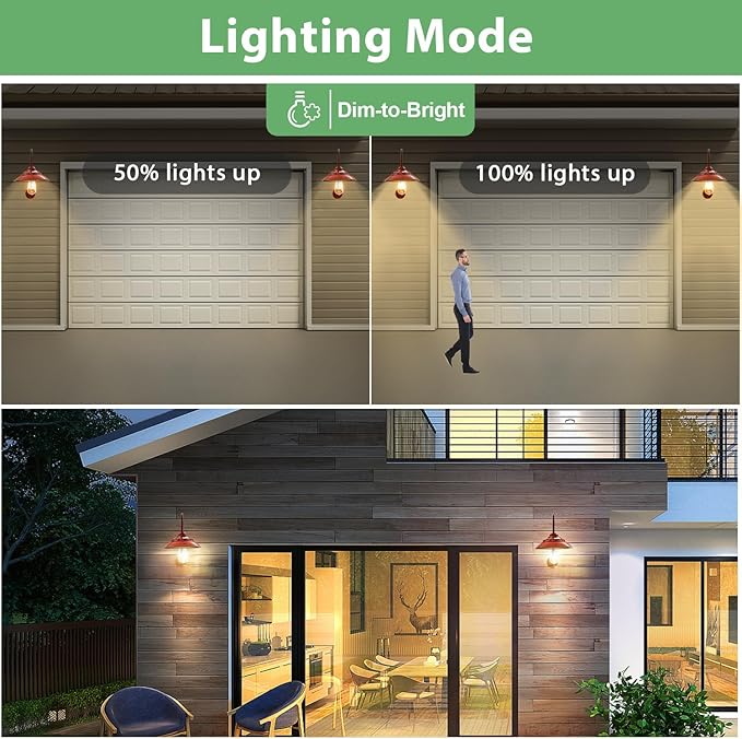 Solar Gooseneck Lights Outdoor Waterproof - Motion Sensor Rustic Vintage Porch Lights with Clear Glass LED Edison Bulbs and 4 Solar Panels for BarnPatioCoopShed and Courtyard(Red 2P)
