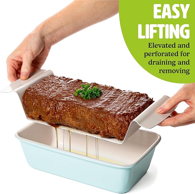 Tasty Smart Solutions Bakeware 9-Inch x 5-Inch Loaf Pan with Easy Lift Insert Durable Steel for Even Baking Premium Nonstick Coating Perforated Insert for Easy Lifting Dishwasher Safe Aqua