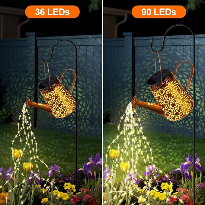 Forlivese 2PCS Solar Watering Can with Lights Solar Lights Outdoor Decorations with HangingWaterproof Watering Can Landscape Light for Patio Gardening Pathway 90LED