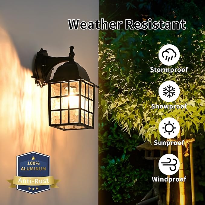 Outdoor Wall Light Fixtures Waterproof Exterior Sconce Lights Anti-Rust Exterior Lighting Fixtures Black Outdoor Wall Lantern for Porch Patio Front Door Garage House - 2 Pack