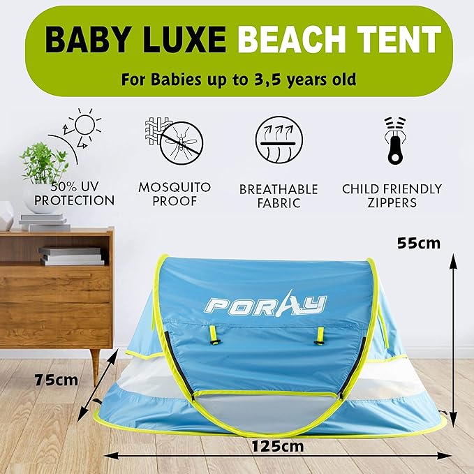Poray Portable Baby Beach Tent with UPF 50+ Sun ShelterMosquito Net and Sunshade Ideal Pop Up Kids Travel Tent with Carry Bag &amp 2 StakesOutdoor Indoor Play and Sun Protection