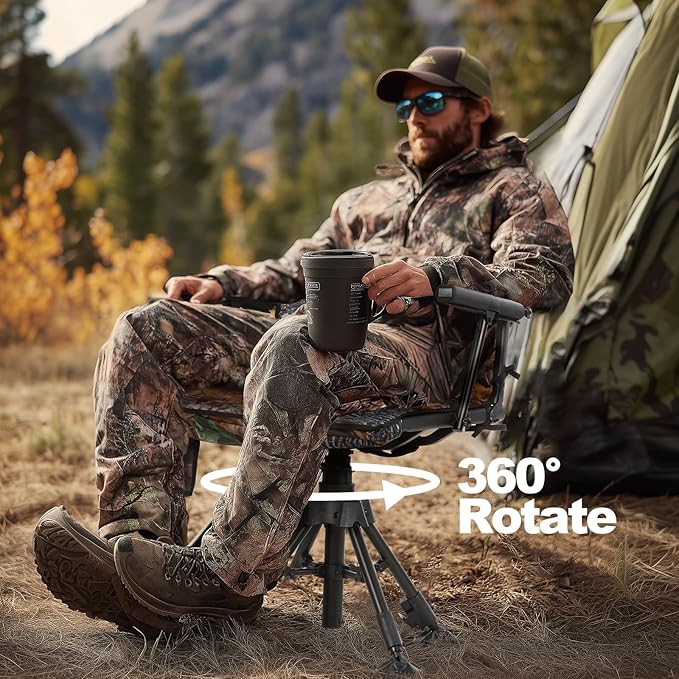 Nice C Heated Swivel Hunting Blind Chair 360 Degree Silent Swivel Chair with Battery Turkey Chairs Strutter Chairs 4 Legs Height Adjustable Power Bank Included Portable Ground Camping
