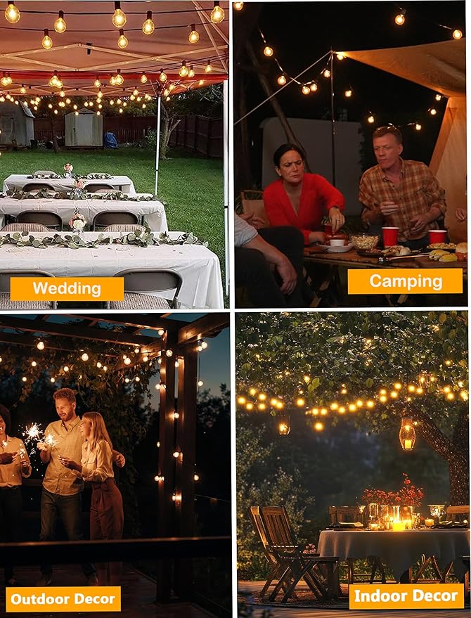 Abeja 50FT G40 Globe String Lights Outdoor Patio String Lights with 53 Edison Globe Bulbs(3 Spare) Hanging Bistro Light Waterproof for Balcony Party Wedding Market Cafe Black