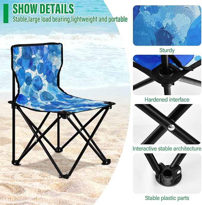 White Background Blue Circles Translucency Folding Camp Chairs for Adults Ultra-Lightweight Portable Chairs for Adults with Carrying Bag Travel Chair for Traveling Camping