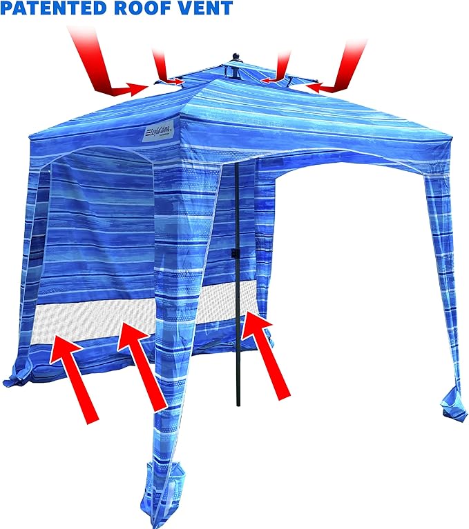Beach Cabana Canopy Shelter – Sun Shade Tent – 6’ X 6’ - UPF 50+ - Waterproof - Easy Setup – 2 Layer Wind Vent Umbrella – 6 Ft X 6 Ft – BONUS sidewall – Beach Lake Park for Family - 2 to 4 People