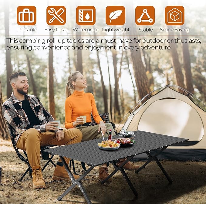 Outvita Beach Picnic Table Lightweight Roll Up Low Camping Table Portable Folding Table with Carrying Bag for Outdoor BBQ Sand Picnic Party Patio 46 Inches