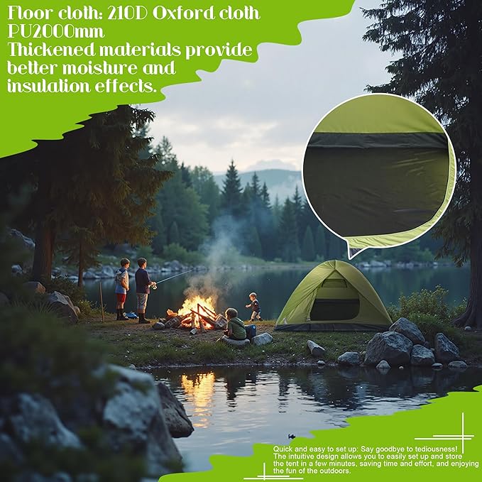 Dome Camping Tents for 6 Person Camping Tents Family Camping Tent Outdoor Easy Setup Waterproof Windproof 210D Oxford Fabric Ground Cloth (Green -6 People)