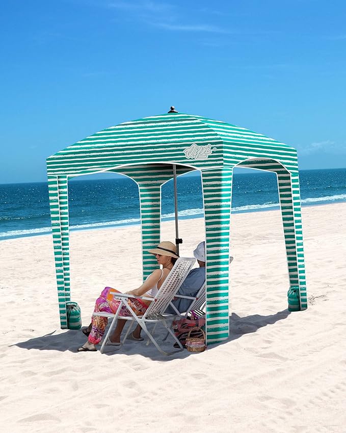 Qipi Beach Cabana - Easy to Set Up Canopy Waterproof Portable 6' x 6' Beach Shelter Included Side Wall Shade with UPF 50+ UV Protection Ultimate Sun Umbrella - for Kids Family &amp Friends