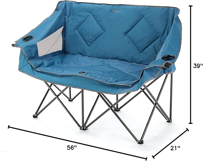 ARROWHEAD OUTDOOR Portable Folding Double Duo Camping Chair Loveseat w/ 2 Cup &amp Wine Glass Holder Heavy-Duty Carrying Bag Padded Seats &amp Armrests Supports up to 500lbs USA-Based Support