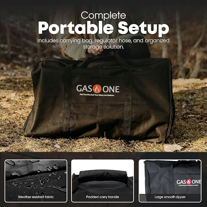 GasOne Double Propane Burner with Carry Bag Adjustable Height 4-Tier Removable Legs for Outdoor Cooking – High Pressure PSI Regulator Camping Accessories Camp Stove – Cast Iron Portable Stove Top