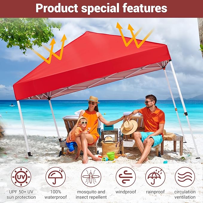 CABIHOME Quick Setup Pop Up Canopy Tent 10x10ft – Waterproof Outdoor Gazebo Shelter with Mesh Sidewalls &amp Mosquito Netting Portable Folding Tent for Camping Patio Backyard Events