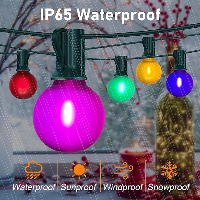 G40 Globe String lightsFrosted Multicolor LED Christmas Lights with 27 Shatterproof LED Bulbs Hanging Christmas Tree Lights for Indoor Outdoor Holiday Party Backyard Christmas Decoration Green Wire
