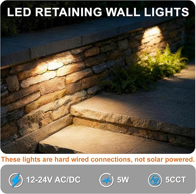 Landscape Hardscape Lighting 7 Inch Retaining Wall Lights 12 Volt 5W LED Low Voltage Paver Lights for Outdoor Wall Deck Step Stair Fence Post 2700K/3000K/3500K/4000K/5000K Bronze 2PK
