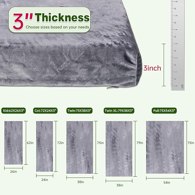 Memory Foam Camping Mattress pad3 Inch Thick Floor Sleeping Mat Pad for Adults with Waterproof and Non-Slip Bottom Portable Roll Up Mattress for Sleepover Guest