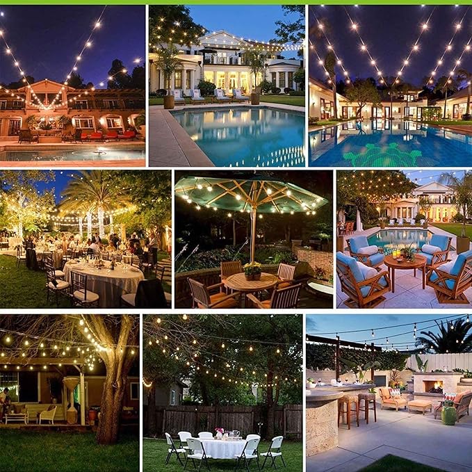 Banord Outdoor String Lights Commercial Grade 96ft Waterproof with 30 S14 Shatterproof Dimmable LED Bulbs Heavy Duty Hanging Lights for Patio Garden Backyard Decoration 2W 2x48ft Strands