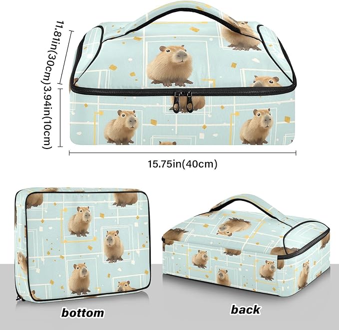 Casserole Carrier Loveliness Cute CapybarasInsulated Casserole Carrier for Hot or Cold Food Thermal Lunch Tote for Potluck Parties Picnic Beach Fits 9 x 13 Inches Baking Dish