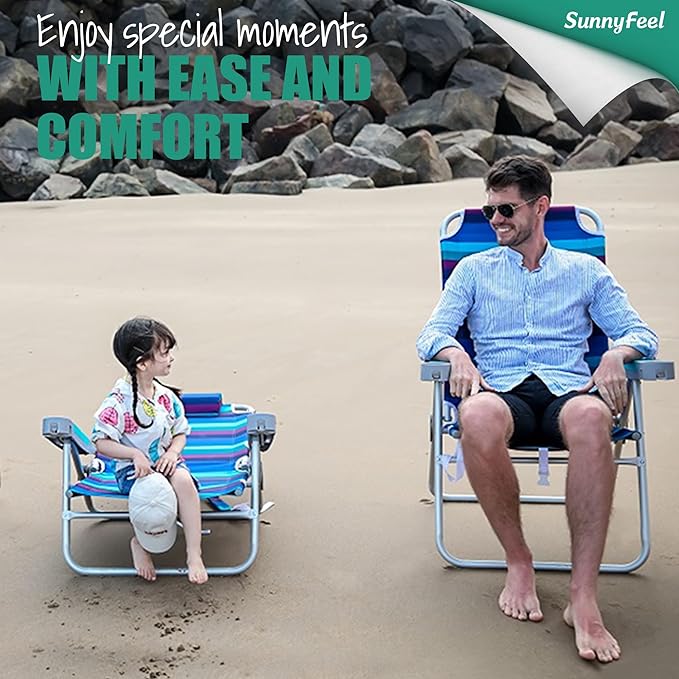 SUNNYFEEL Tall Folding Beach Chair Lightweight Portable Sand Chair for Adults Heavy Duty 500 LBS with Cup Holders Foldable High Camping Lawn Chairs for Camp/Outdoor/Picnic/Concert/Sports