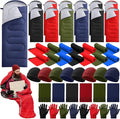 80 Pcs Homeless Care Package Sleeping Bags Adult Bulk with Winter Beanies Hat Gloves Scarf Cotton Liner Waterproof Sleeping Bag for Camping Outdoor Church Donation Emergency