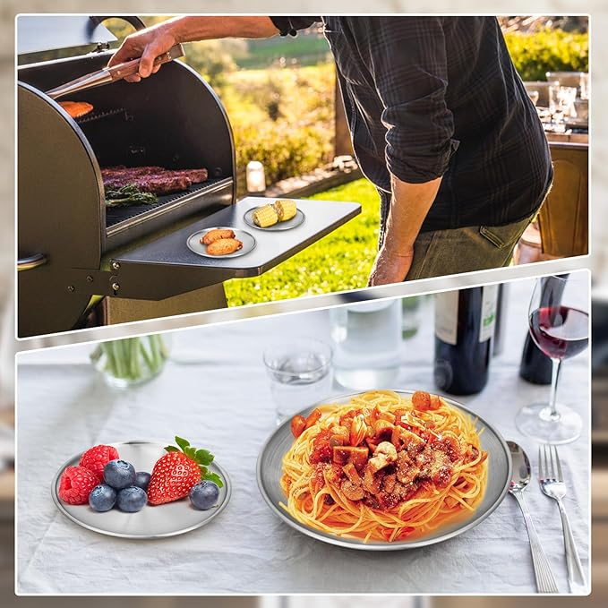 Stainless Steel Plates 16 Set 6.7 inch 304(18/8) Metal Food Serving Plate Reusable Snack Eating Dishes Round Shatterproof Plate Silver Dinnerware for BBQ Dinner Oven Dishwasher Safe