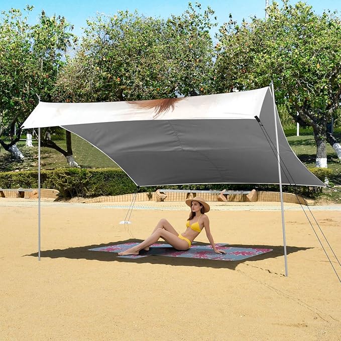 ALAZA Cute Monkey Banana Beach Tent Sun Shelter UPF50+ Protection Beach Shade Canopy w/ 4 Sandbags for Outdoor Camping Fishing Backyard Fun Picnic 10x9 ft