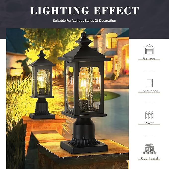 zeyu 16 Inch Outdoor Lamp Post Light Farmhouse Exterior Post Light Fixture for House Patio Yard Die-Cast Aluminum with Seeded Glass Shade Black Finish ZD99P BK