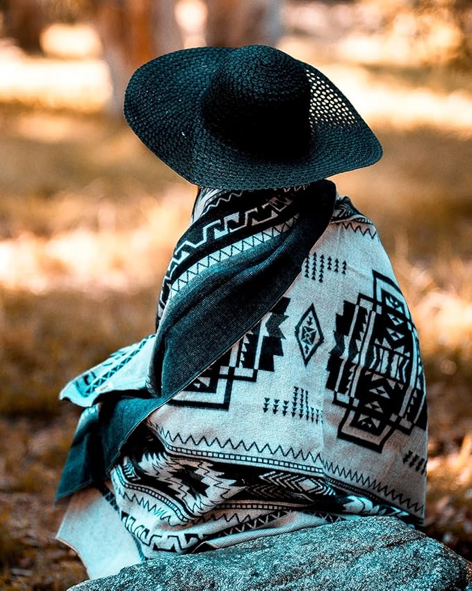 Off the Grid Inca Aztec Throw Blanket | Southwest Indian Navajo Boho Style | Native Woven Western Cover for Camping Bedding Couch (King Cotopaxi Slate)
