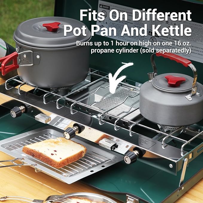 Camping Stove 3 Burners Propane Portable Camp Stove with Regulator Push-Button Instant Ignition Adjustable Burners &amp Wind Guards for Car BBQ Picnics Outdoor Cooking (GREEN-20400 BTUs)
