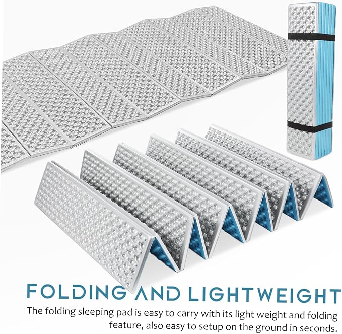 Toyvian Folding Camping Sleeping Pad Insulated Foam Mattress Lightweight Compact Egg Crate Design for Outdoor Adventures Moisture Cold Protection
