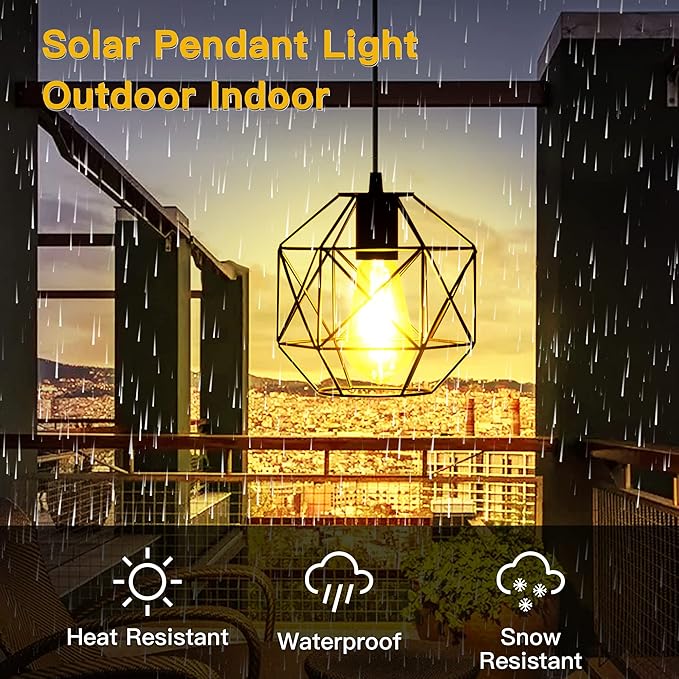 Solar Pendant Light - Outdoor/Indoor Solar Chandelier with Pull Cord Perfect for Home Chicken Coop Porch Barn Greenhouse Patio Garden