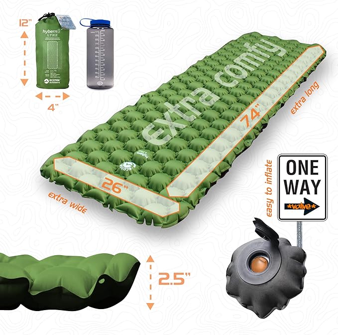 ECOTEK Outdoors Hybern8 Lynx - Linkable Oversized Sleeping Pad - Innovative &amp Easy to Use - Lightweight &amp Compact - Perfect for Backpackers Overlanders Couples and Families (Fire Orange)