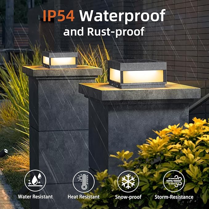 Solar Post Light 7.87 Outdoor Modern Fence Deck Cap Lights for Small Pillars Column Waterproof Lamp 3000K Luxury LED Lighting for Patio Gate Driveway Garden Decoration