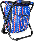 Kikerike Backpack Stool Cooler Chair Heavy Duty 300 LBS Max Load Portable Lightweight Stool Backpack Folding Fishing Cooler Seat for Camping Hunting Fishing - American Flag