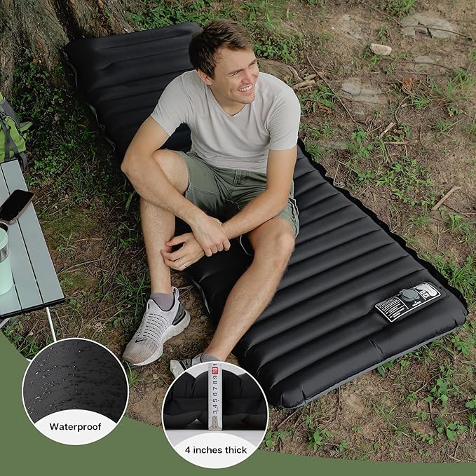 Inflatable Sleeping Pad for Camping Ultralight Camping Mat Air Mattress Built-in Pump Durable Waterproof Compact Sleeping Mat for Outdoor Backpacking Hiking Black