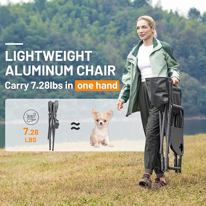 TIMBER RIDGE Aluminum Oversized Camping Chair Lightweight Portable Directors Chair with Side Table Detachable Side Pocket for Outdoor Camping Lawn Picnic Support 400lbs Grey 2 Pack