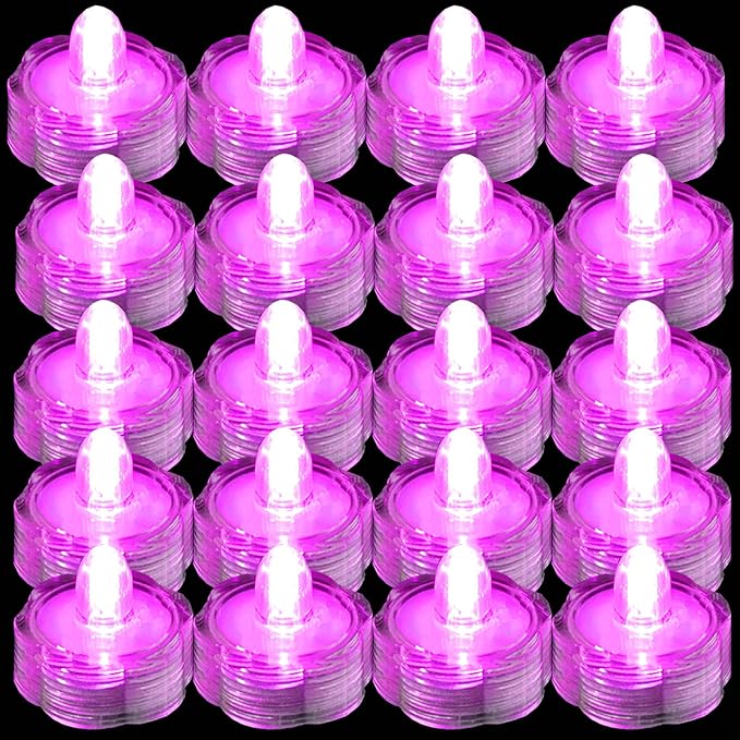Bright LED Floral Tea Light Vase Submersible Lights for Party Wedding (Pink 30 Pack)