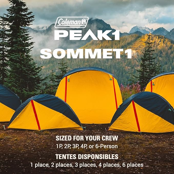 Coleman PEAK1 Premium Waterproof Backpacking Tent with Rainfly &amp Footprint Lightweight Camping Tent Withstands Winds up to 45 MPH 1/2/3/4/6 Person Sizes
