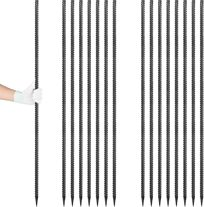 Rebar Stakes 48 inches 16-Pack Concrete Form Stakes Straight 3/8 Diameter Rebar Ground Metal Stakes for Landscaping Securing Fence Garden Plants Support Survey Markers and Securing Trees