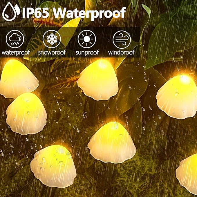 OZS 2PK 32LED 55FT Mushroom Solar Garden Lights Outdoor Solar String Lights Waterproof with 8 Lighting Modes Solar Garden Decor for Outside Pathway Light for Yard Decoration (Warm White)