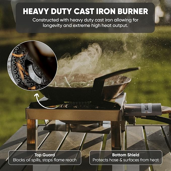 GasOne Stainless Steel Single Propane Burner - Outdoor Cooking with Heat Shield and Guard – Propane Burner Head for Camping Tailgating Seafood Boil Home Brewing - Patent Pending