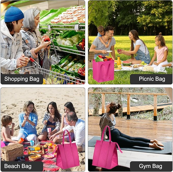 PATIKIL 6 Pack Insulated Reusable Grocery Bags Take Out Bags Non-Woven Thermal Insulation Food Bags with Zippered Cooler Bag