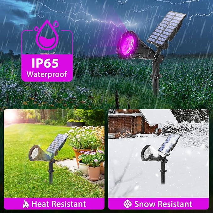 T-SUN [2 Pack] LED Solar Spotlights Waterproof Outdoor Security Landscape Lamps Auto-on/Auto-Off by Day 180 Angle Adjustable for Tree Patio Yard Garden Driveway Stairs Pool Area(Purple)