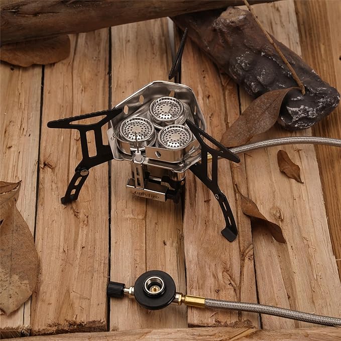 ONLYFIRE OUTDOOR LIVING Portable Camping Gas Stove 6800W Small Backpacking Stove with Propane Gas Adapter Mini Foldable Camp Stove with Carry Bag for Picnic Camping Hiking Emergency Use GS334-2A