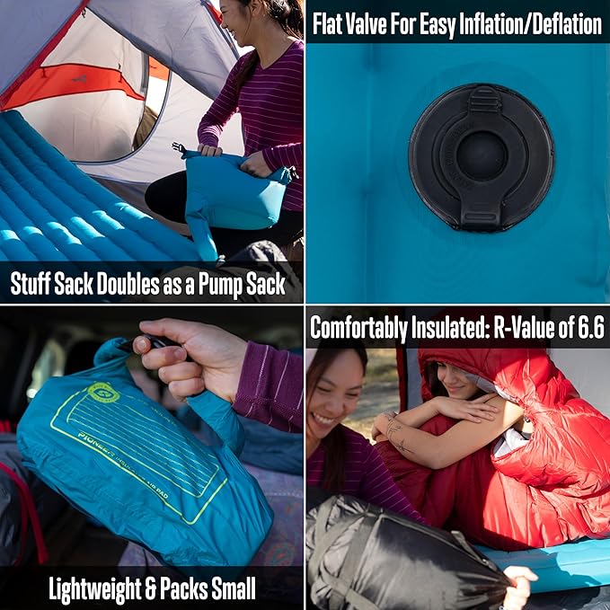 ALPS Mountaineering Pioneer Insulated Air Pad – Lightweight 4-Season Sleeping Pad with R-Value 6.6 Recycled Ripstop Fabric Reflective Heat Layers Pump Sack &amp Repair Kit for Camping and Backpack