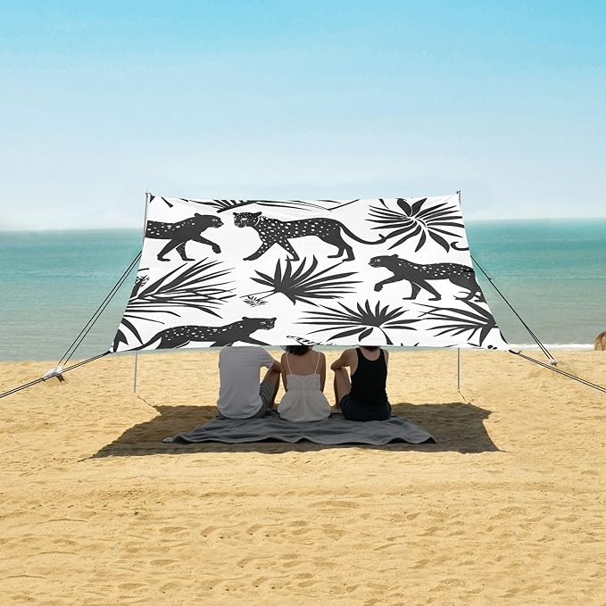 Abstract Silhouettes of Leopards Camping Sun Shelter Beach Tent Portable Beach Sun Shade Outdoor Canopy for Camping Trips Fishing Picnic