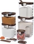 ProKeeper+ Airtight Food Storage Container Set – Clear Plastic Flour and Sugar Canister Set with Magnetic Accessories for Kitchen Organization (Brown 9-Piece)