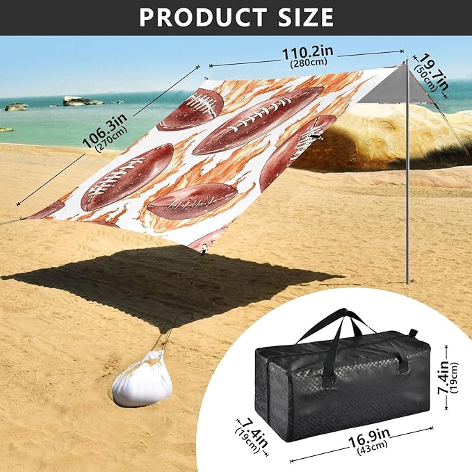 Rugby Red Fire Pattern Camping Sun Shelter Beach Tent Portable Beach Sun Shade Outdoor Canopy for Camping Trips Fishing Picnic